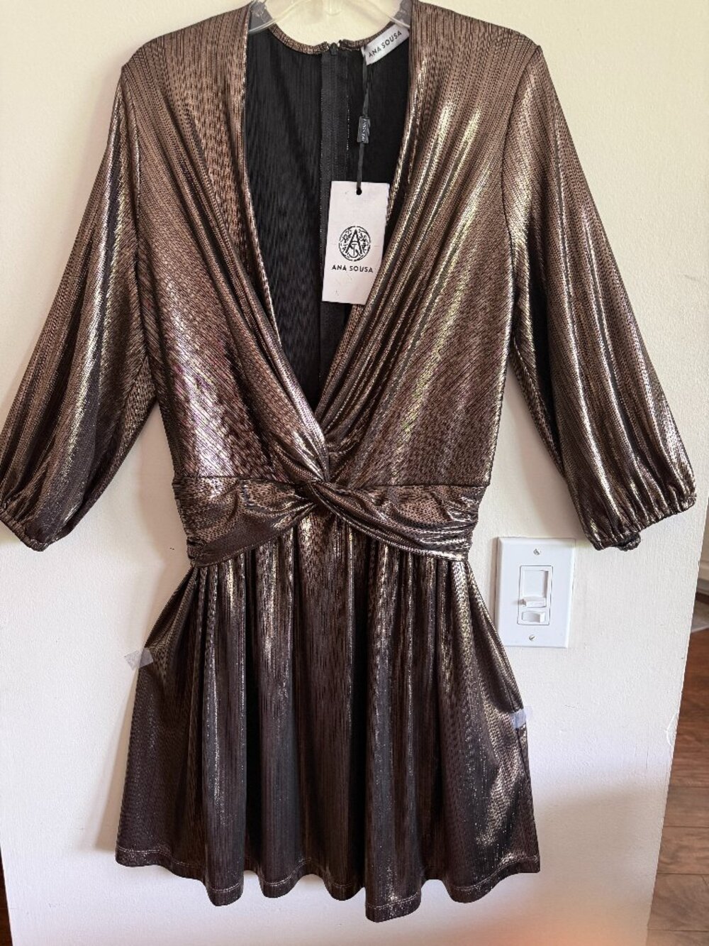 NWT Metallic Plunge Mini Dress - US Size 6 - Designer